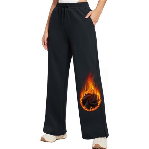 Women's Fleece Lined Sweatpants Straight Wide Leg Sweat Pants with